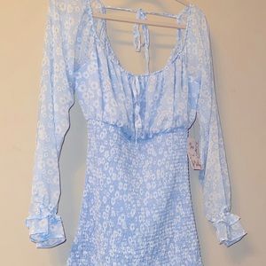 Vine and Valley Blue floral pattern rouched dress